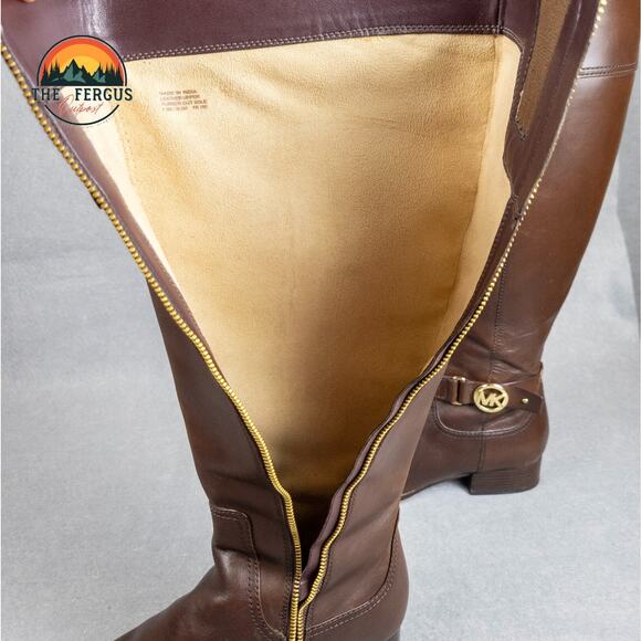 Michael Kors Harland Luggage Knee High Riding Boots Brown Leather Women's 8.5M - Picture 9 of 16